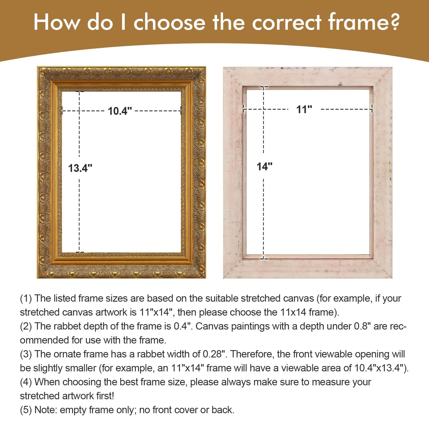 FOLKOR Antique Gold 5x7 Canvas Frame, 2.4” Wide Solid Wood Baroque Ornate Art Frame for Oil Paintings Prints Pictures Posters, Finished Open Back Frame, No Back & Cover (Gold)
