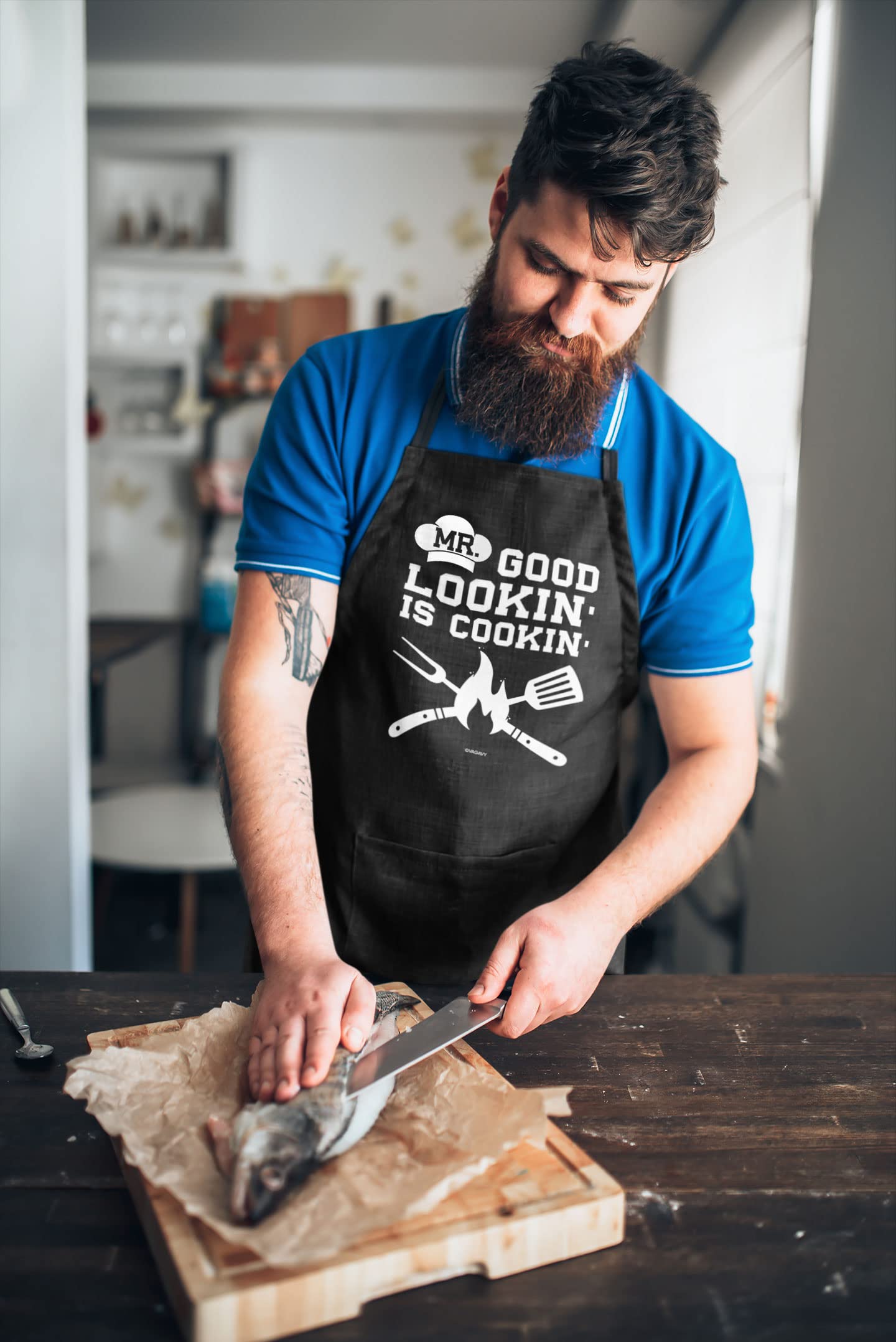 VAGAVY 100% Cotton, Black Funny Aprons for Men, Dad, Husband - Birthday, Fatherās Day Grilling Gifts for Papa, Husband.