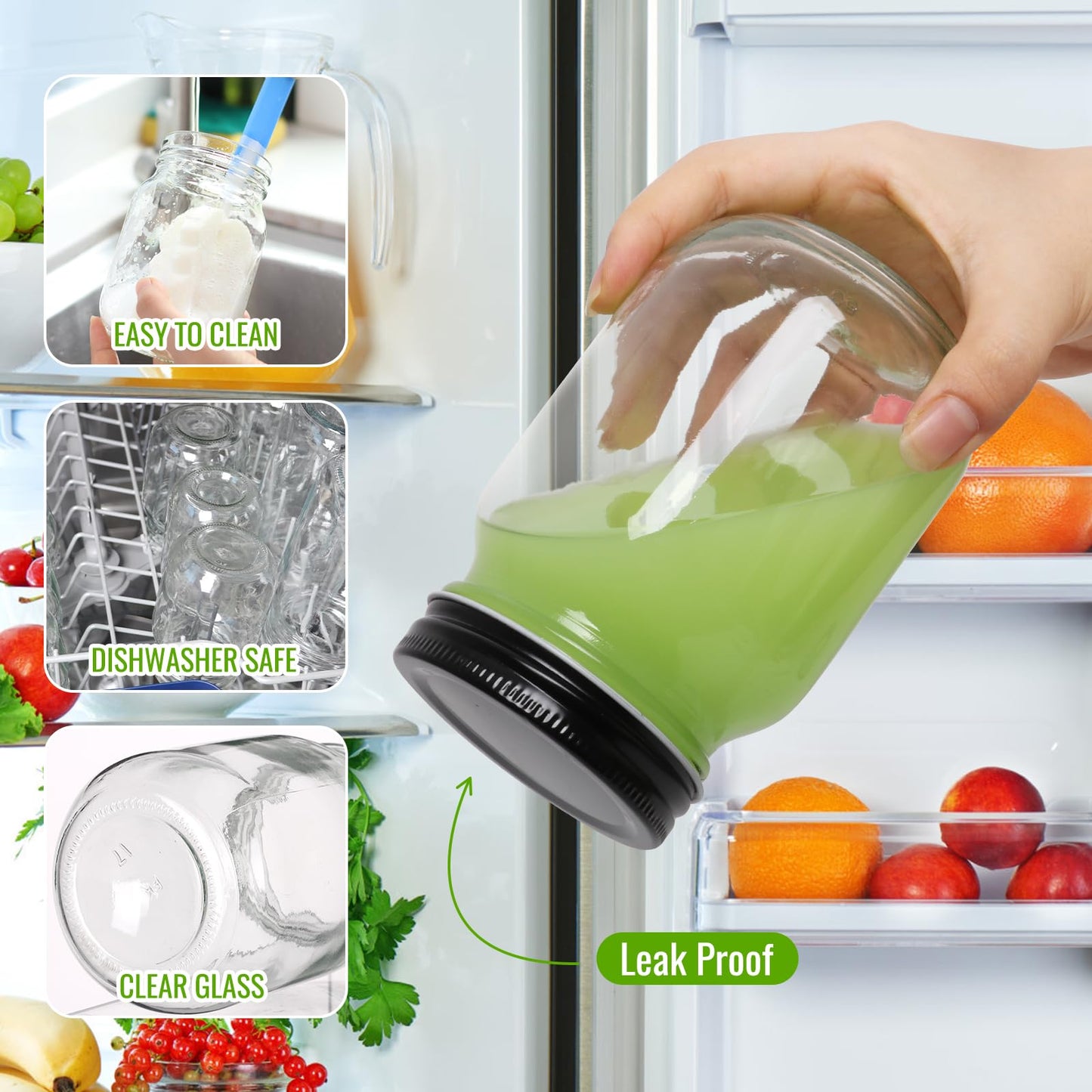 Mcupper Mason Jars 16 oz with Black Lids, 15 Pack Canning Jars, Clear Regular Mouth Glass Jars for Canning and Fermenting, Labels & Brusher Included - Microwave & Dishwasher Safe