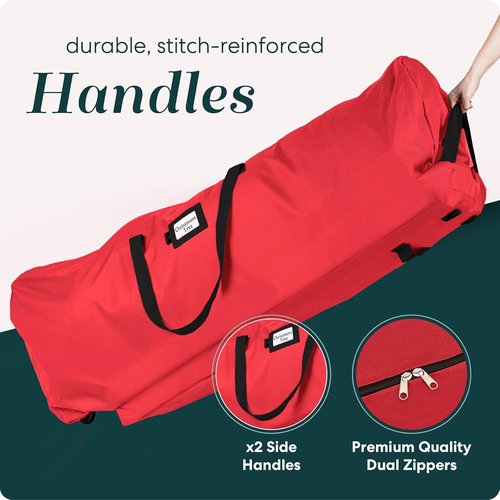 Handy Laundry Christmas Tree Storage Bag with Wheels - Heavy Duty Zippered Container for 7.5 ft Tree | Red with Reinforced Handles & Pockets