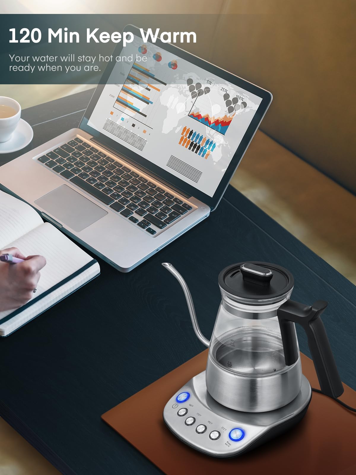 Aiheal Gooseneck Electric Kettle, Glass Electric Tea Kettle with 4 Temperature Control Presets and Keep Warm Function, Pour Over Kettle for Coffee and Tea, Hot Water Boiler, Quick Heating, 1200W/0.8L