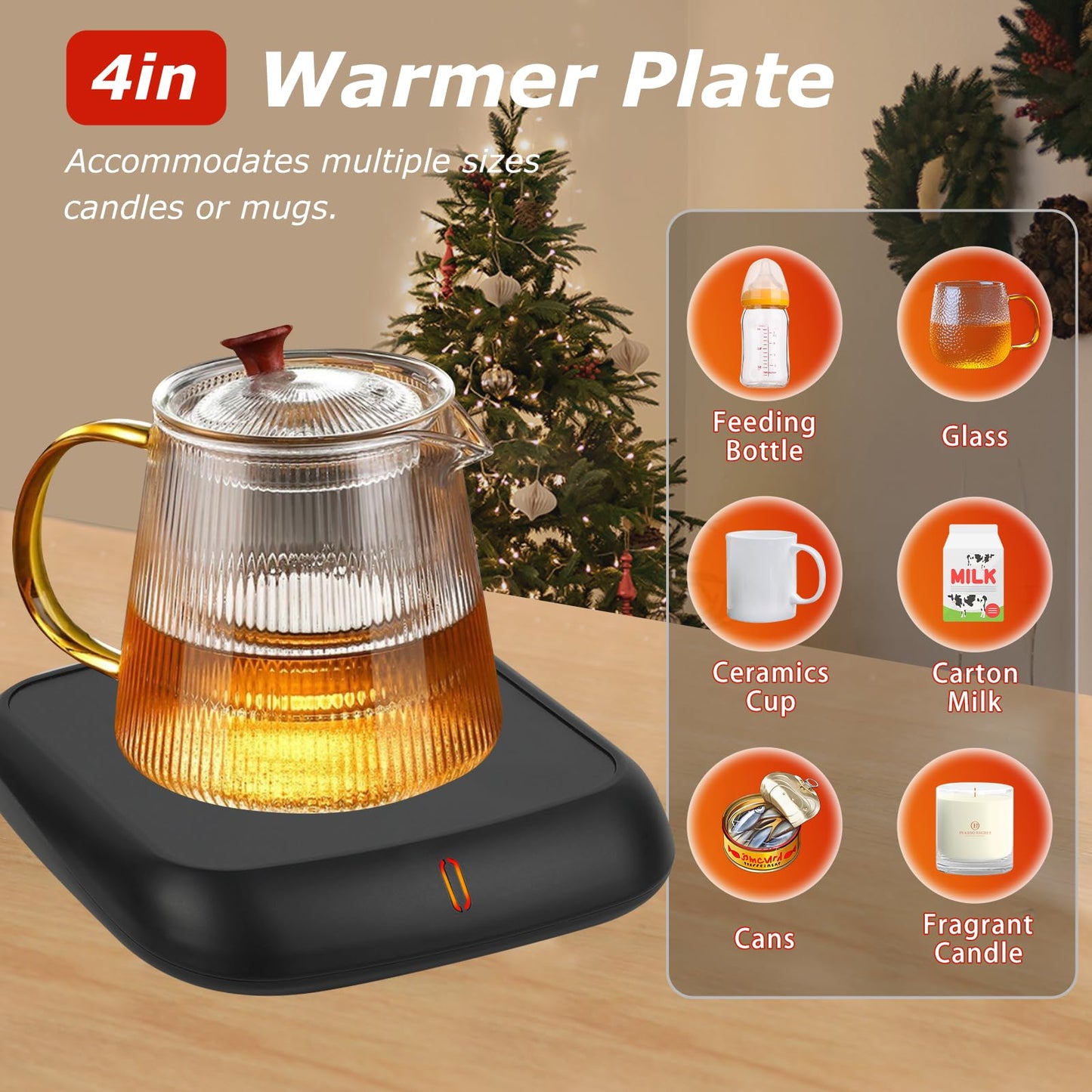 PUSEE Large Candle Warmer Plate with 6H Auto Shut Off, Coffee Mug Warmer with 3 Temp Settings,Wax Candle Warmer Safely Releases Scents Without a Flame,Tea Cup Warmer for Desk in Your Home & Office.