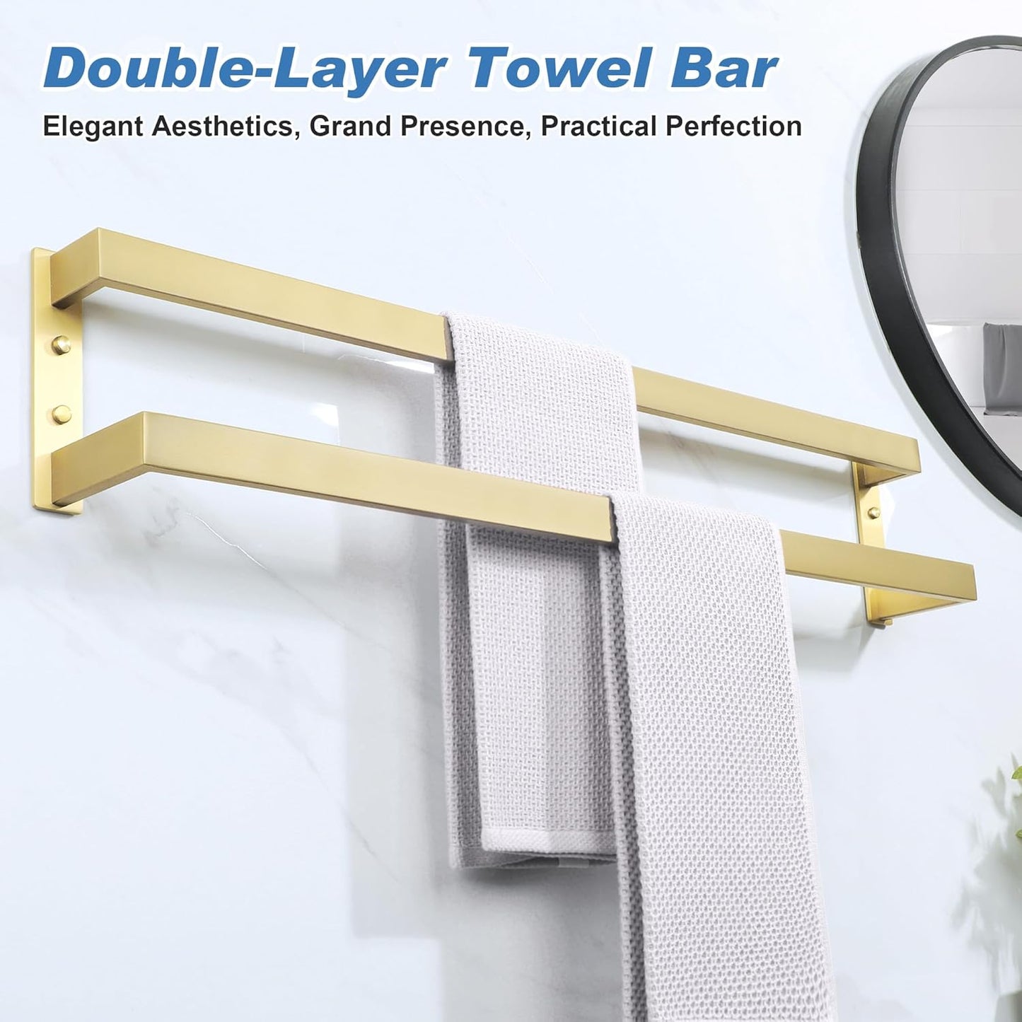 Alise Double Towel Bar 32", SUS304 Stainless Steel Towel Racks for Bathroom Wall Mounted, Space Saving Bathroom Towel Holder, Long Towel Hanger, Brushed Gold