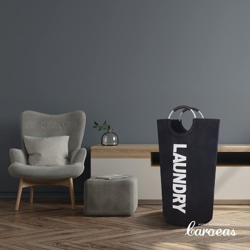 Caroeas 125L Laundry Basket - Large Collapsible Hamper with Padded Handles | Sturdy Black Design