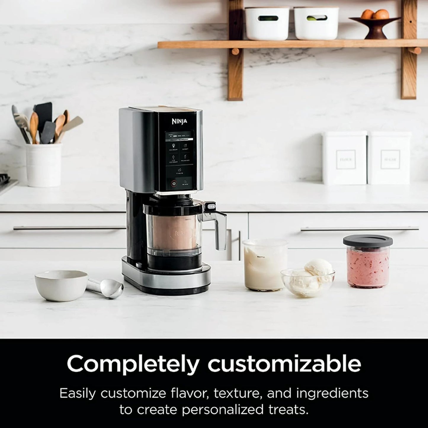 Ninja NC300 CREAMi Ice Cream Maker - Includes 2 Pint Containers & Lids - Silver Finish