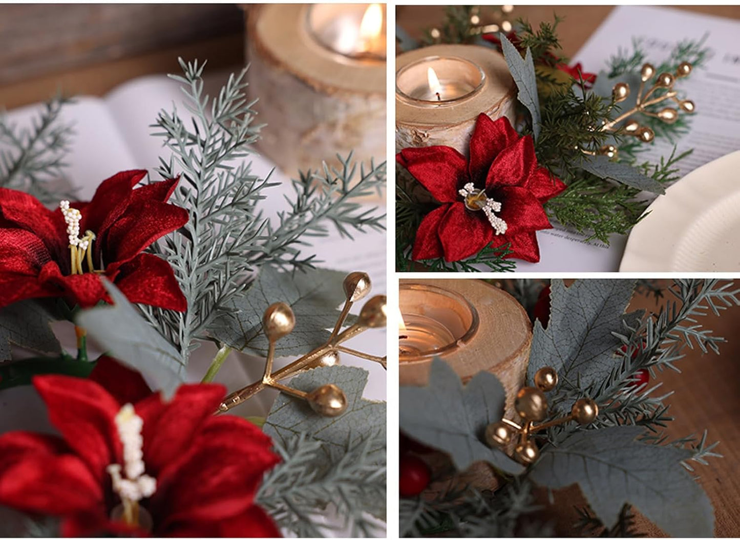 Regine Switzerland Christmas Candle Rings - Pine Needle & Berry Decoration for Winter Centerpieces