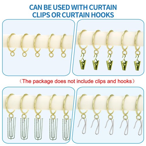 AMZSEVEN 44 Pack Curtain Rings with Eyelets, Metal Drapery Ring for Pinch Pleat Curtains, Drape Ring 1.5 Inch I D, Fits Up to 1.2 in Rod (Gold)
