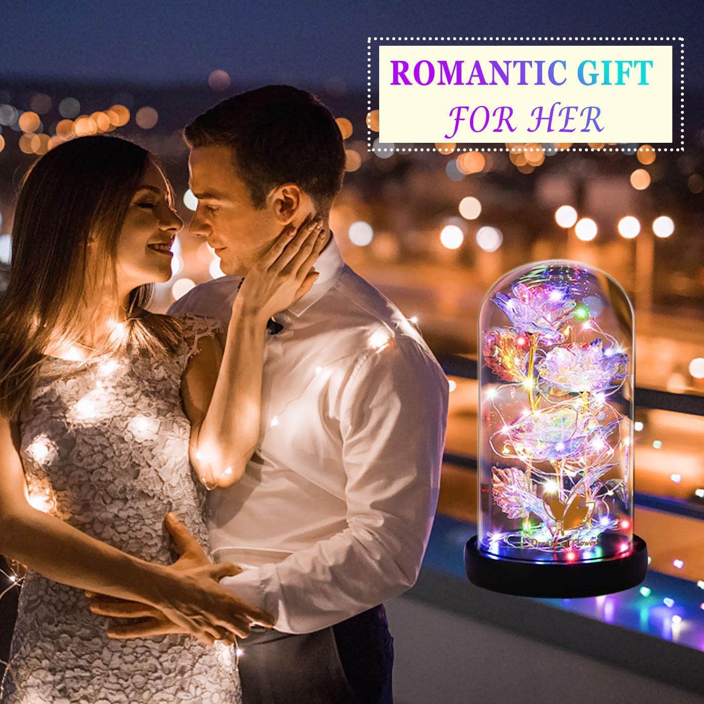 Birthday Gifts for Women,Beauty and the Beast Rose in Glass Dome,Preserved Rose with Warm Lights,Flower for Delivery Prime,Forever Flower Gifts for Women Mom Wife Girlfriend, Anniversary Birthday Gift
