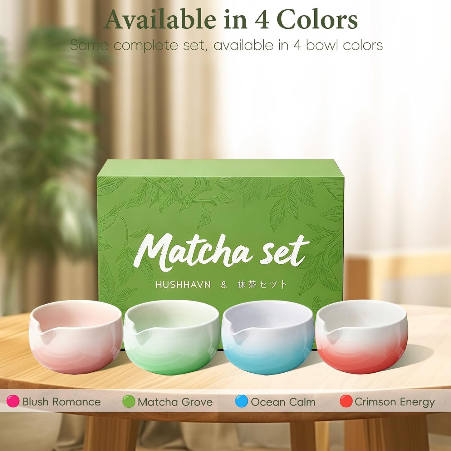 Skiennix Matcha Whisk Set - Complete 6PCS Ceramic Kit with Bamboo Whisk, Bowl, and Sifter | Green