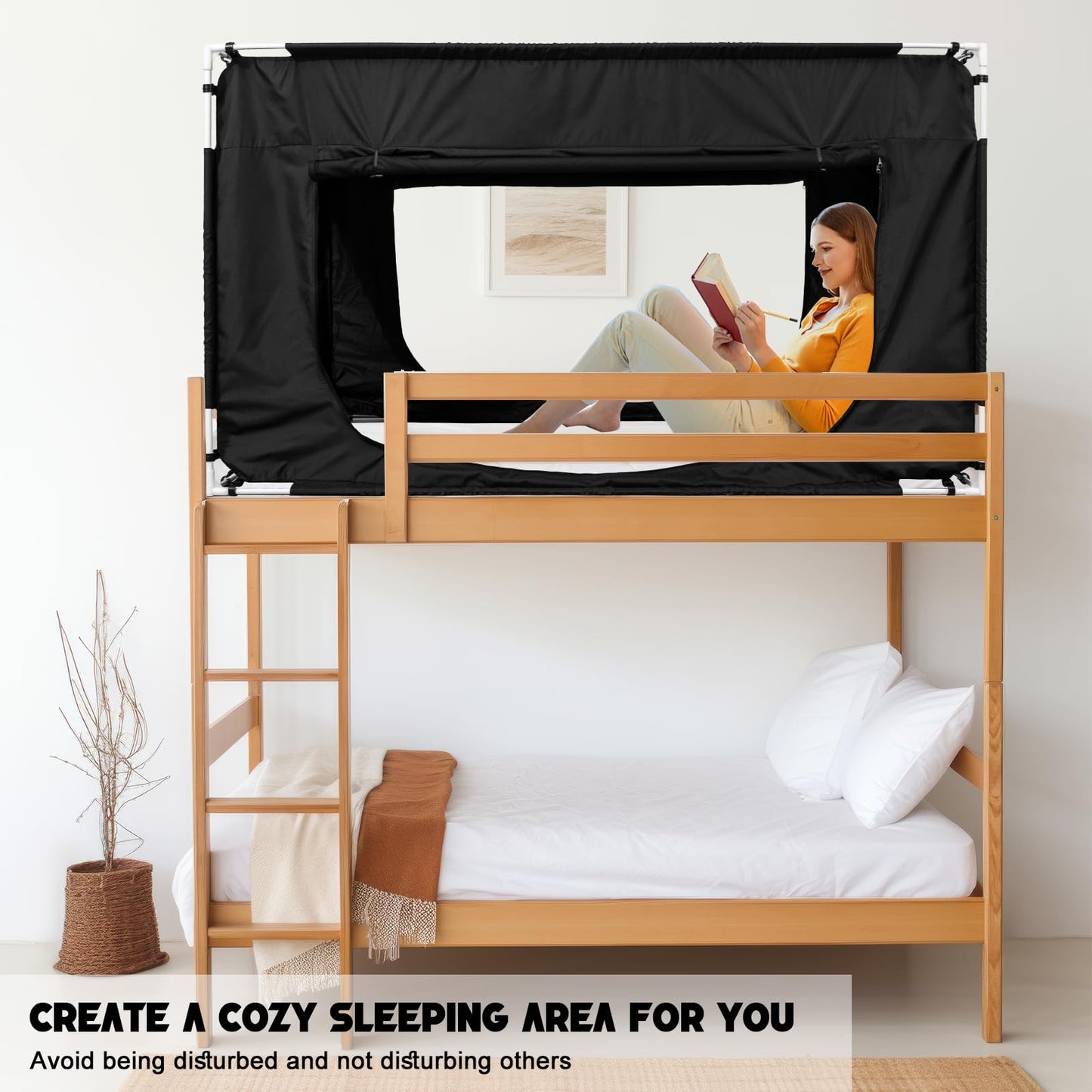 Quinnsus Bed Tent Bed Canopy Full Size Tents for Adult and Kids - Portable Sleeping Bed Tents 80% Blackout with 4 Doors Breathable Private Space Tents(Mattress Not Included)
