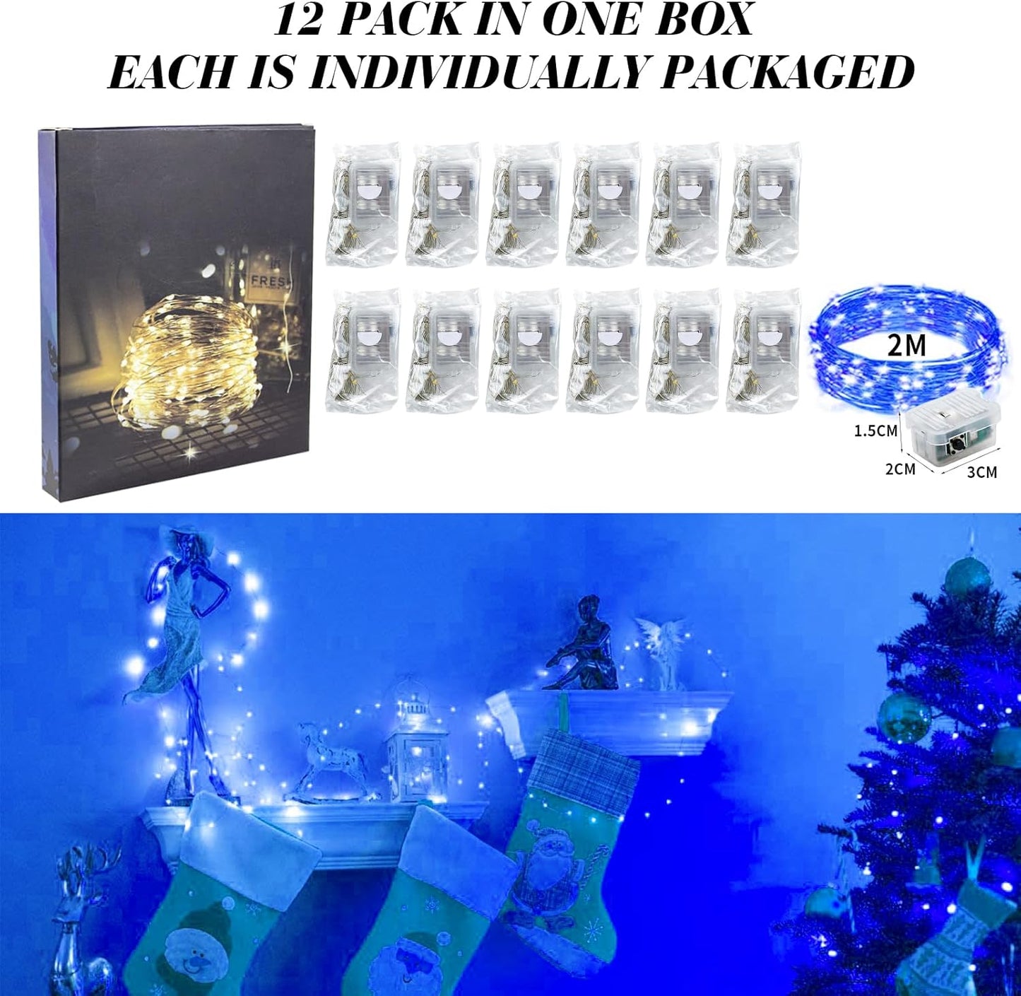 ZGWJ 12 Pack Fairy Lights - Battery Operated 7ft Mini LED String Lights | 3 Modes for DIY & Party Decor