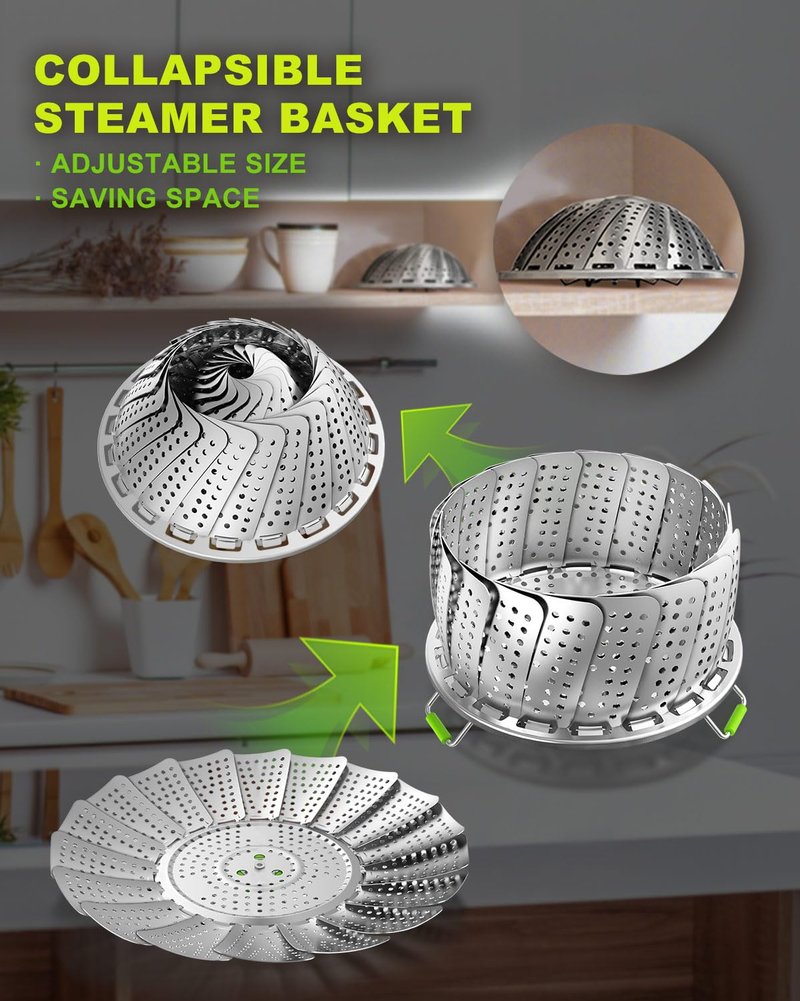 LANVIYA 2 Layer Steamer Basket for Cooking - Large Capacity 2-in-1 Stainless Steel Vegetable Steamers, Expandable 5.4-11 Inches Adjustable Steamer Insert for Pots/Instant Pot, Dual Layer Steamers for Baby Food/Seafood/Dumplings