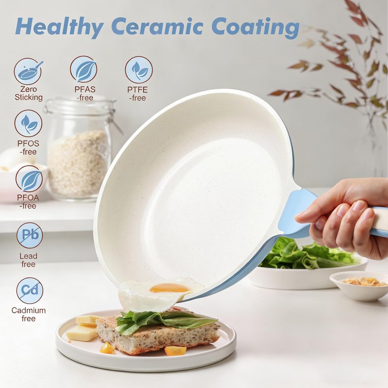 SENSARTE Nonstick Ceramic Frying Pan 8-Inch, Healthy Non Toxic Skillet, Induction Compatible Omelet Pan with Heat Resistant Handle, PFAS-Free, Blue