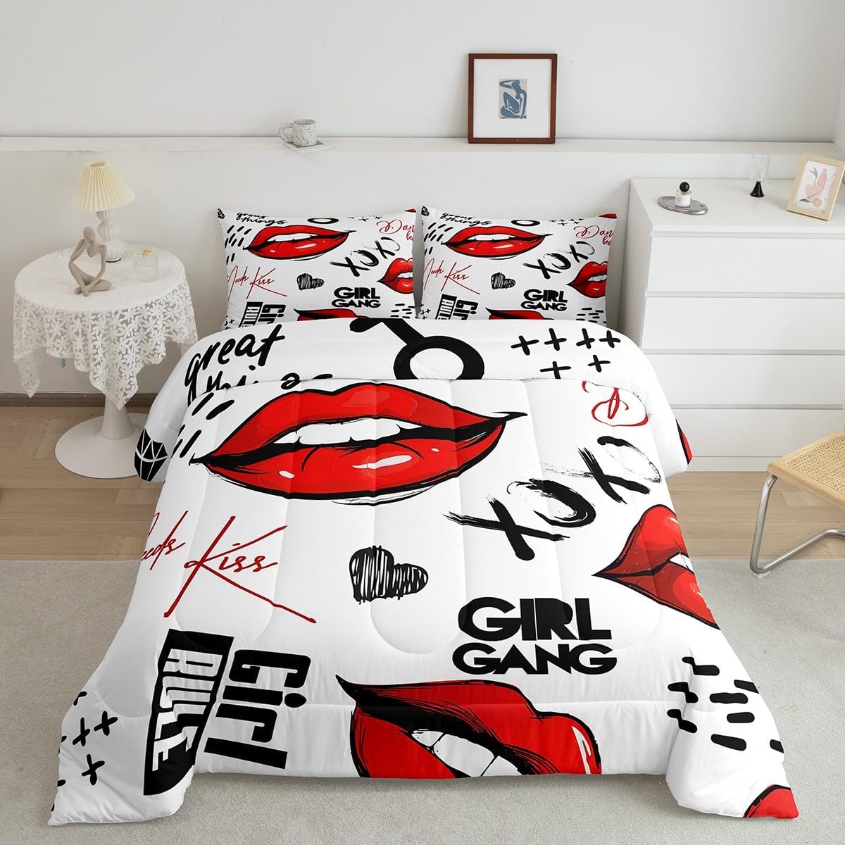 Basketball Kids Comforter Set Full Size,Geometric Basketball Court Abstract Bedding Set,Boys Girls Adults Room Decor,Ball Sports Games Down Comforter,Red Black Fashion Duvet Insert,2 Pillowcases