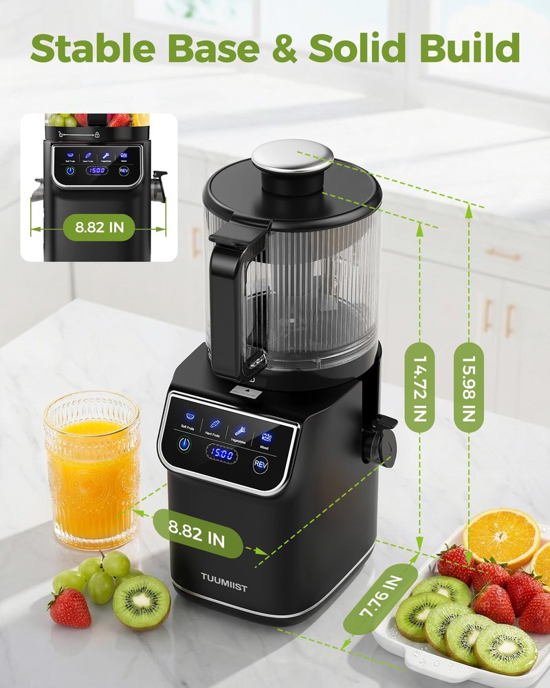 TUUMIIST 3-in-1 Cold Press Juicer Machine, Smart Touch Masticating Juicers for Whole Fruit & Vegetable, 6.5" Wide Chute Slow Juicer for Nut Milk & Sorbet, High Yield, 100oz Large Capacity, Easy Clean