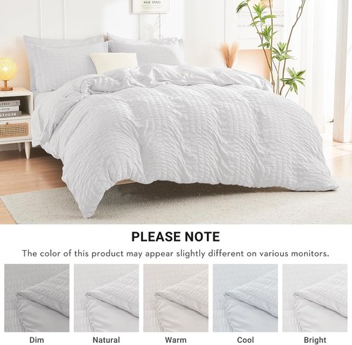 HYMOKEGE King Size Comforter Set - 7 Piece Seersucker Luxury Bedding Set for All Seasons | Includes Comforters, Sheets, Pillowcases & Shams