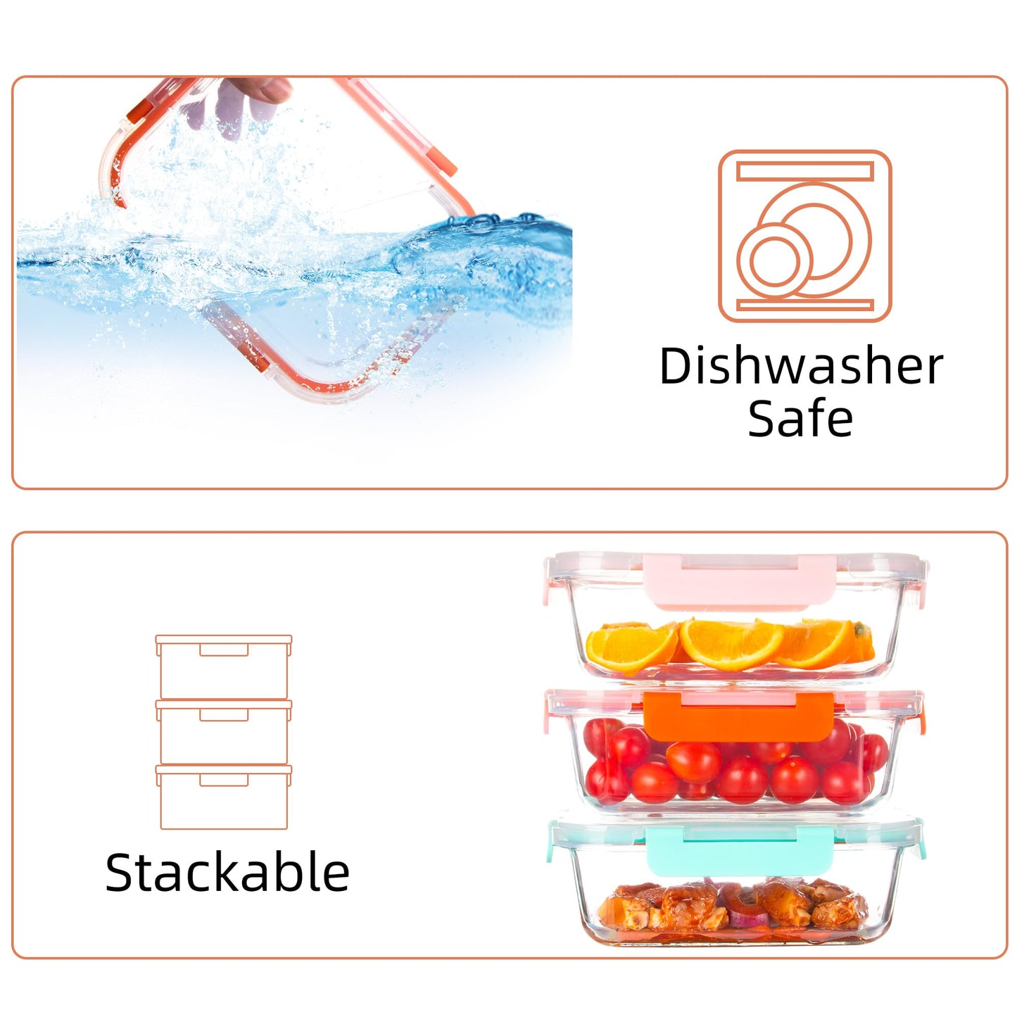 CZUMJJ Glass Meal Prep Containers with Lids(5 Pack, 34oz), Glass Food Storage Containers for Lunch at Work, Leak-proof Food Containers, Microwave/Dishwasher Safe
