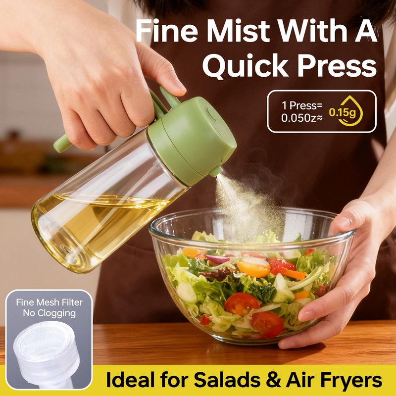RMNJPW 2Pcs Glass Oil Sprayer for Cooking 16oz/470ml, Kitchen Gadget for Air Fryer, Salad, BBQ, Frying(Black+Green)