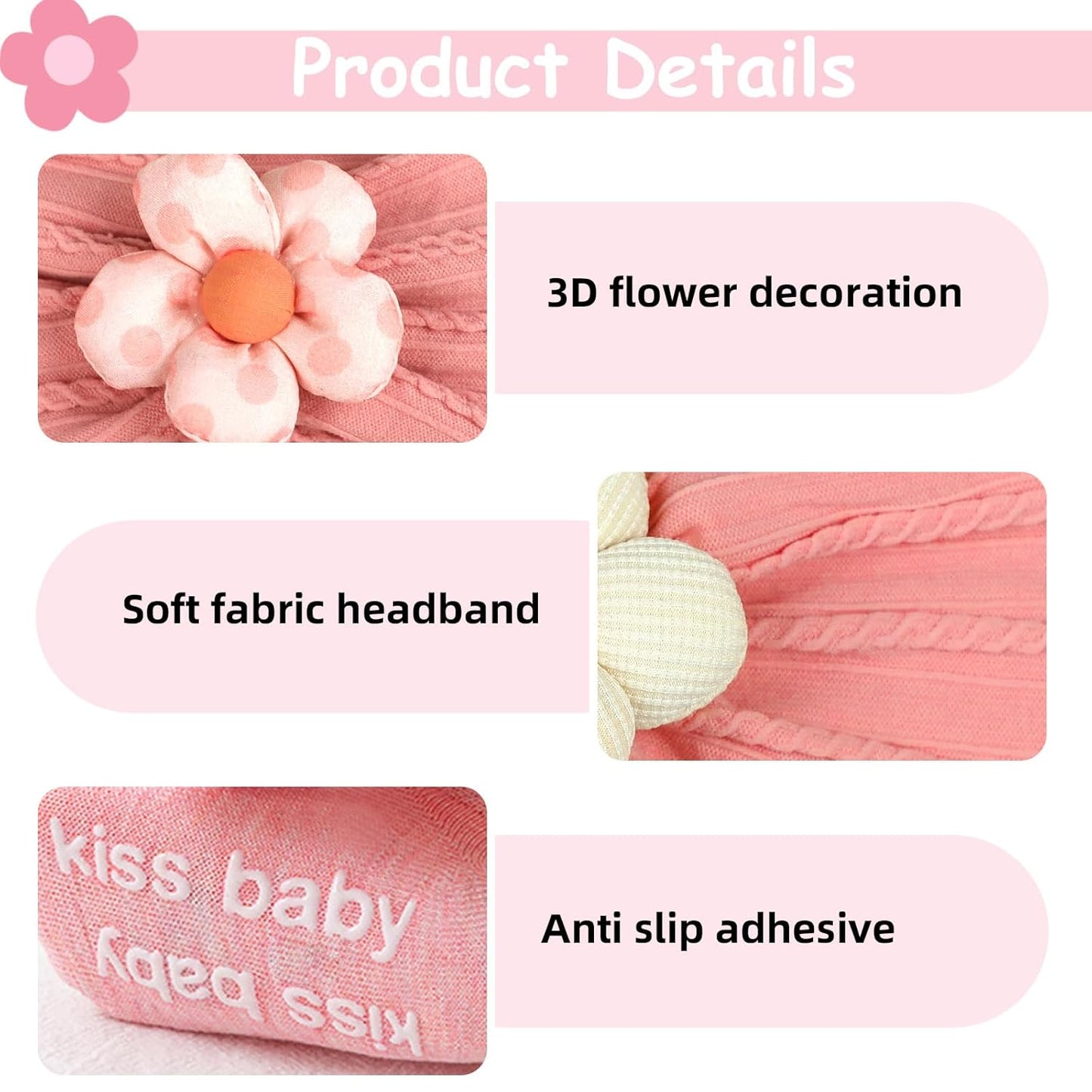 MIUXUESO Baby Girls' Headbands & Socks Set - Non-Slip Flower Hairbands & Cozy Socks | Pink, 6-12 Months