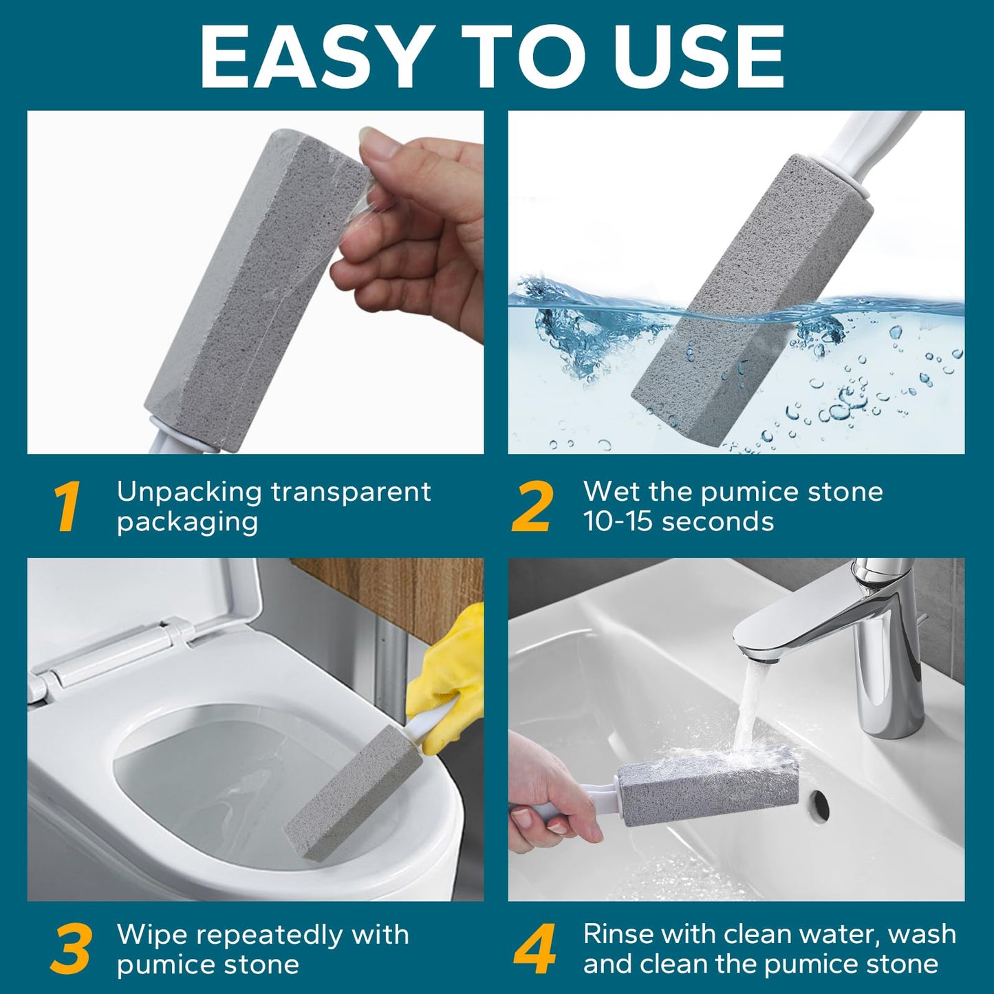 Emycool Pumice Stone Toilet Bowl Cleaner, 16 Pack Toilet Pumice Stone with Handle for Cleaning, Pumice Stone for Toilet, Bathtubs, Sinks, Swimming Pools, Grills
