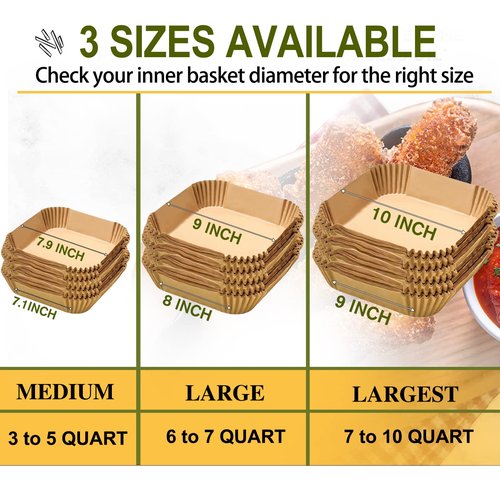 10 Inch Largest Square Air Fryer Disposable Paper Liner, XXL 100Pcs Air Fryer Parchment Liners for 8QT or Bigger Air Fryer, Non-stick, Food Grade Baking Paper for Frying, Roasting and Microwave