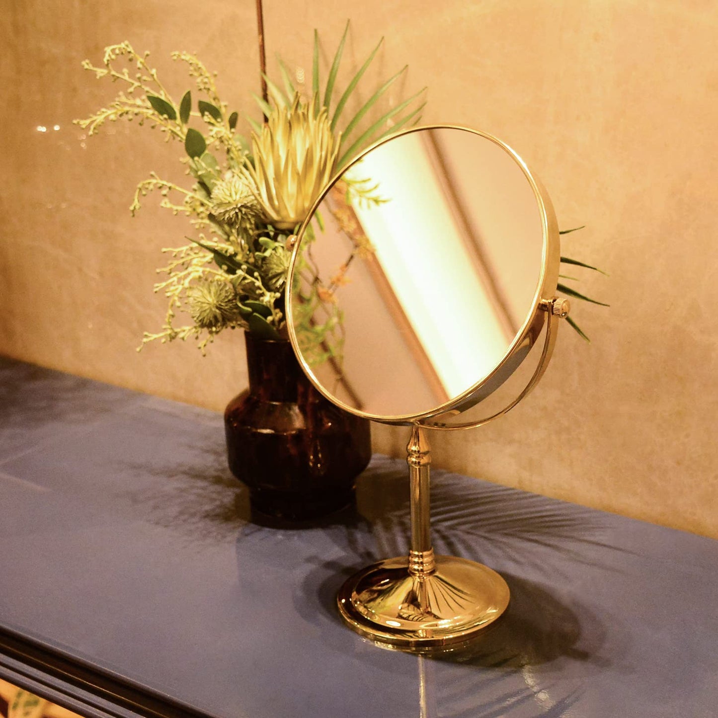 DOWRY 8-Inch Tabletop Two-Sided Swivel Vanity Mirror with 7X Magnification Gold Finish 2202J(7X)