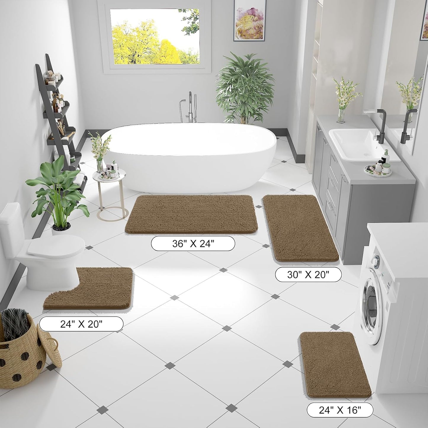 OLANLY Small Bathroom Rugs - Extra Soft Chenille Bath Mats | Quick Dry, Machine Washable, Tan 24x16