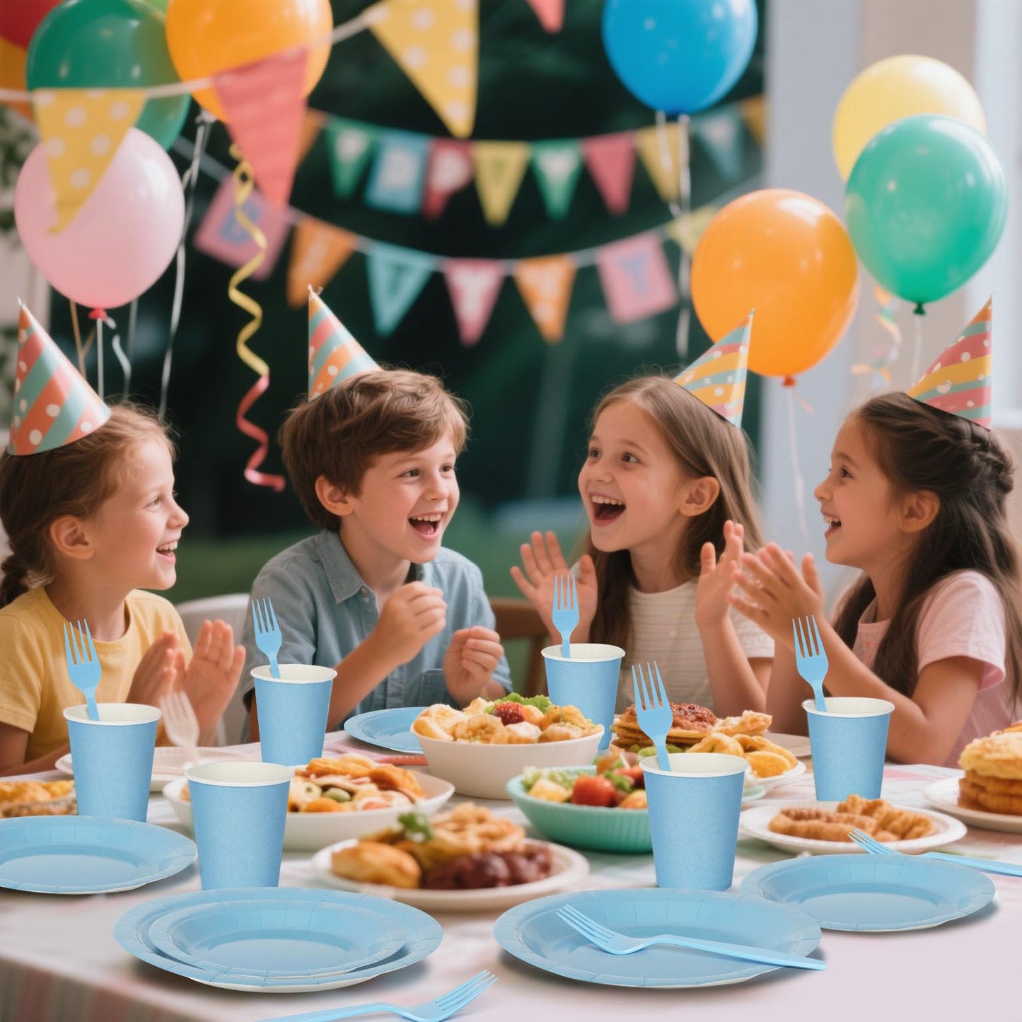 CENLBJ Light Blue Paper Plates and Napkins Party Supplies, Include 9’’Disposable Blue Plate, 7’’Dessert Plates Cups Napkins Forks for Baby Shower, Wedding, Birthday Decorations, Serves 25