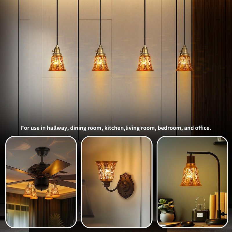 Pendant Light Shades, 4 Pack Ceiling Fan Light Shade Replacements with 1-5/8" Fitter, ALUCSET 4.72" Height 4-3/4" Diameter, Metal Bell Shaped Cover for Chandelier Wall Sconces,Yellow Brass&Gold Plated