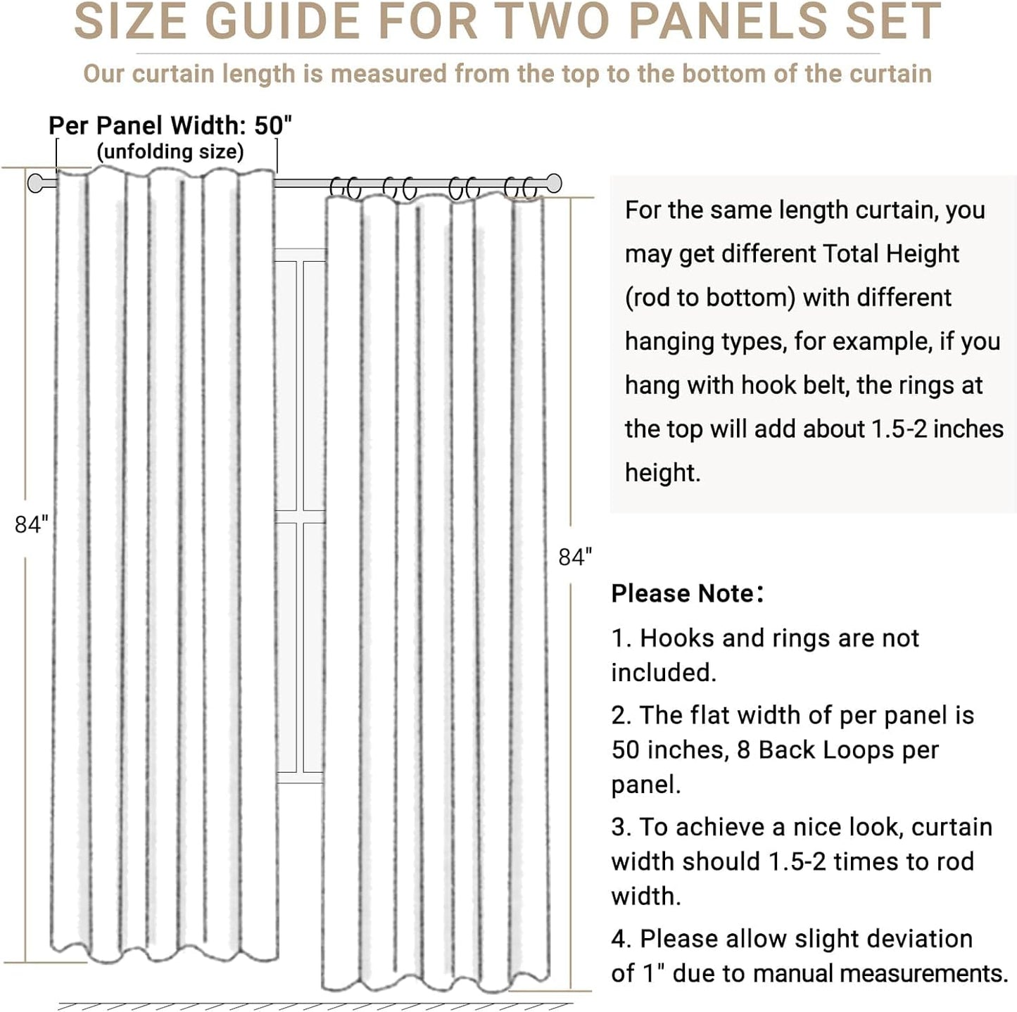 Skiennix 100% Blackout Curtains - Thermal Insulated Drapes for Bedroom | 84" Long, Cream, 2 Panels Set