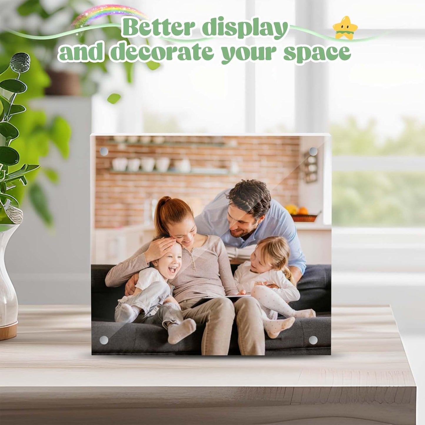20 Pack Magnetic Acrylic Photo Frames 4x4 Inch, 20mm Thick Double Sided Display Acrylic Picture Frames, Free Standing Desktop Stand for Home & Office Decor