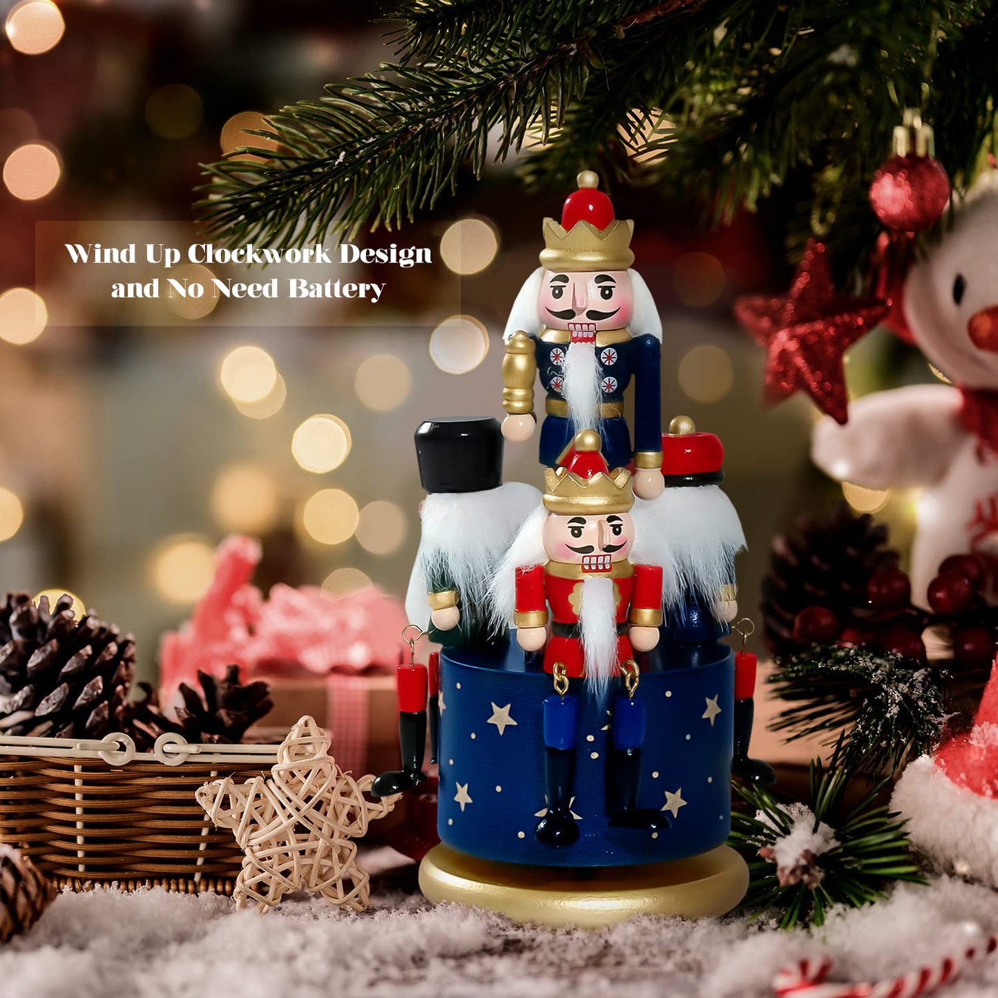 Wagevedex Nutcracker Christmas Decorations of Music Box - Wooden Nutcracker Figures Christmas Ornaments Gifts for Indoor Outdoor Holiday Home Table Party Xmas Decor (Blue)