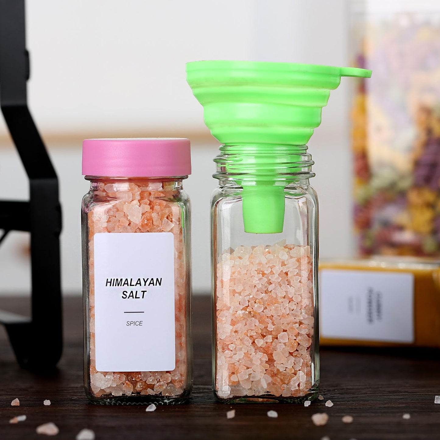 24 Glass Spice Jars with Label-4oz Spice Containers with Lids and Shaker Lids,3 Sets of Spice Labels 1 Collapsible Funnel 2 Erasable Markers (24)