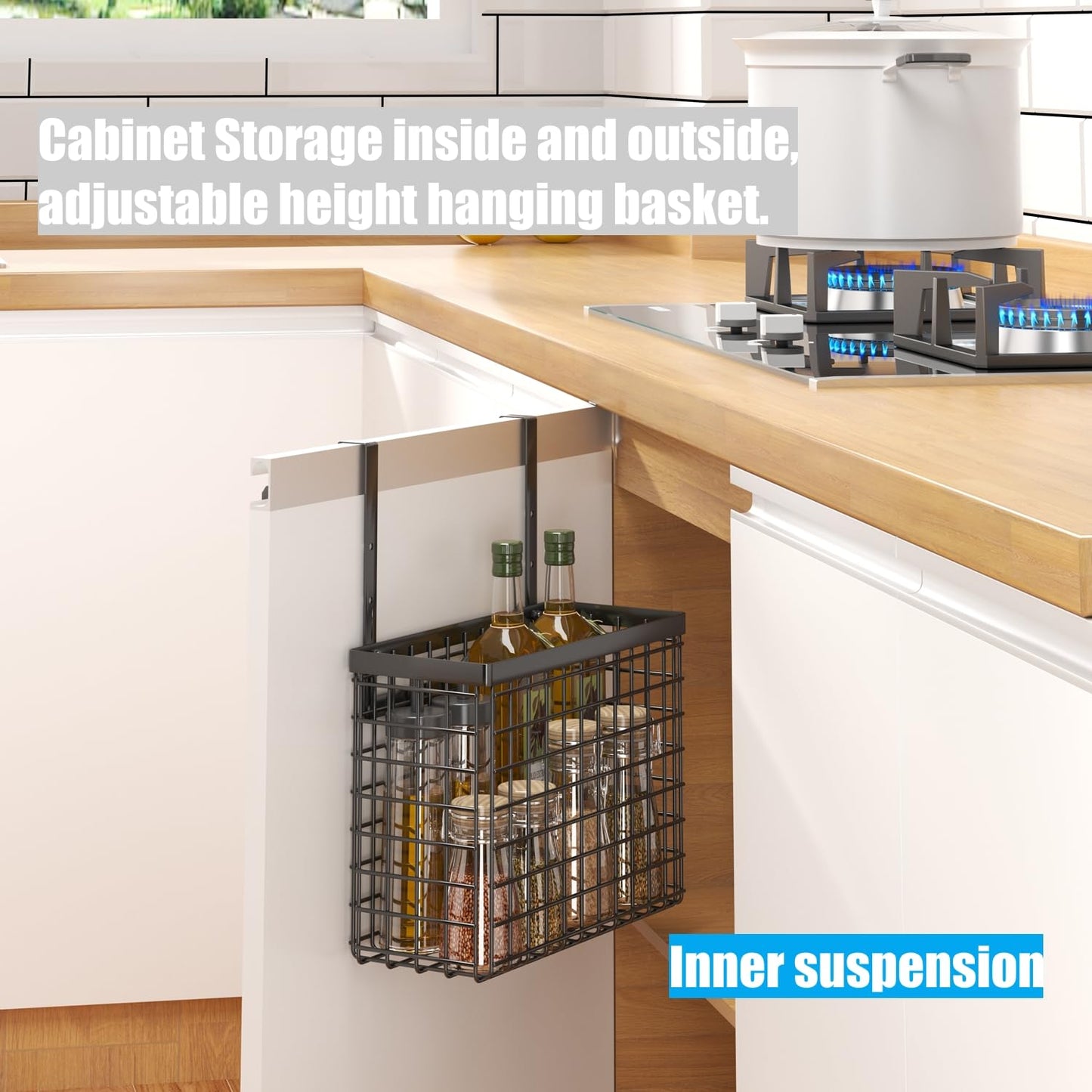 Aboevnc 2 Pack Cabinet Door Organizer with Towel Bar, Over The Cabinet Door Storage with Towel Holder for Kitchen Cutting Board,Black