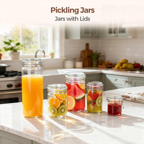 ComSaf 16oz Pint Jars - Airtight Glass Canisters for Sourdough, Oats & Pantry | Set of 6, 500ml
