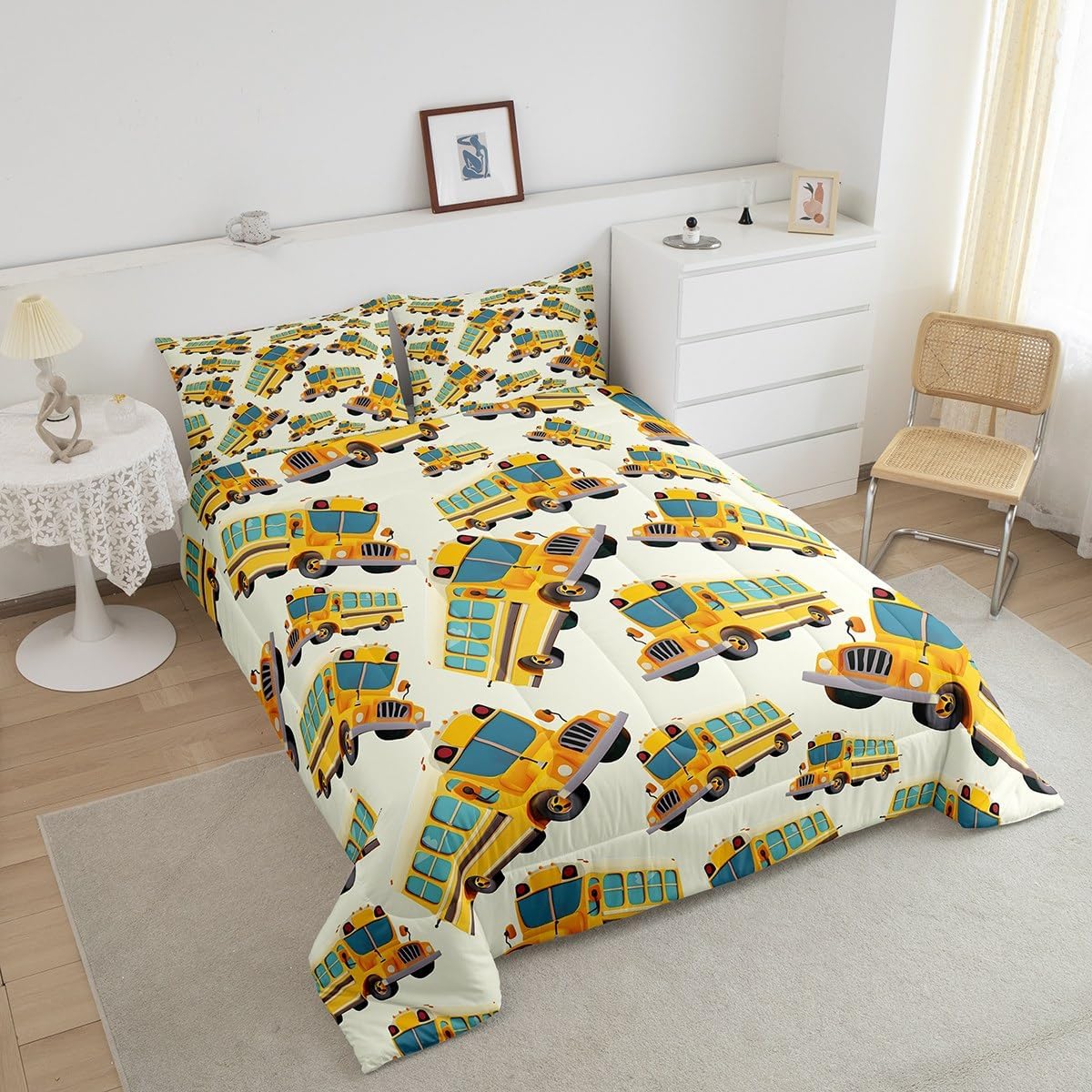 Cartoon Police Car Bedding Set Red Fire Truck Comforter Set for Kids Boys Fire Extinguisher Duvet Set Airplane Comforter 1 Comforter Set with 2 Pillowcases Full Size Boys