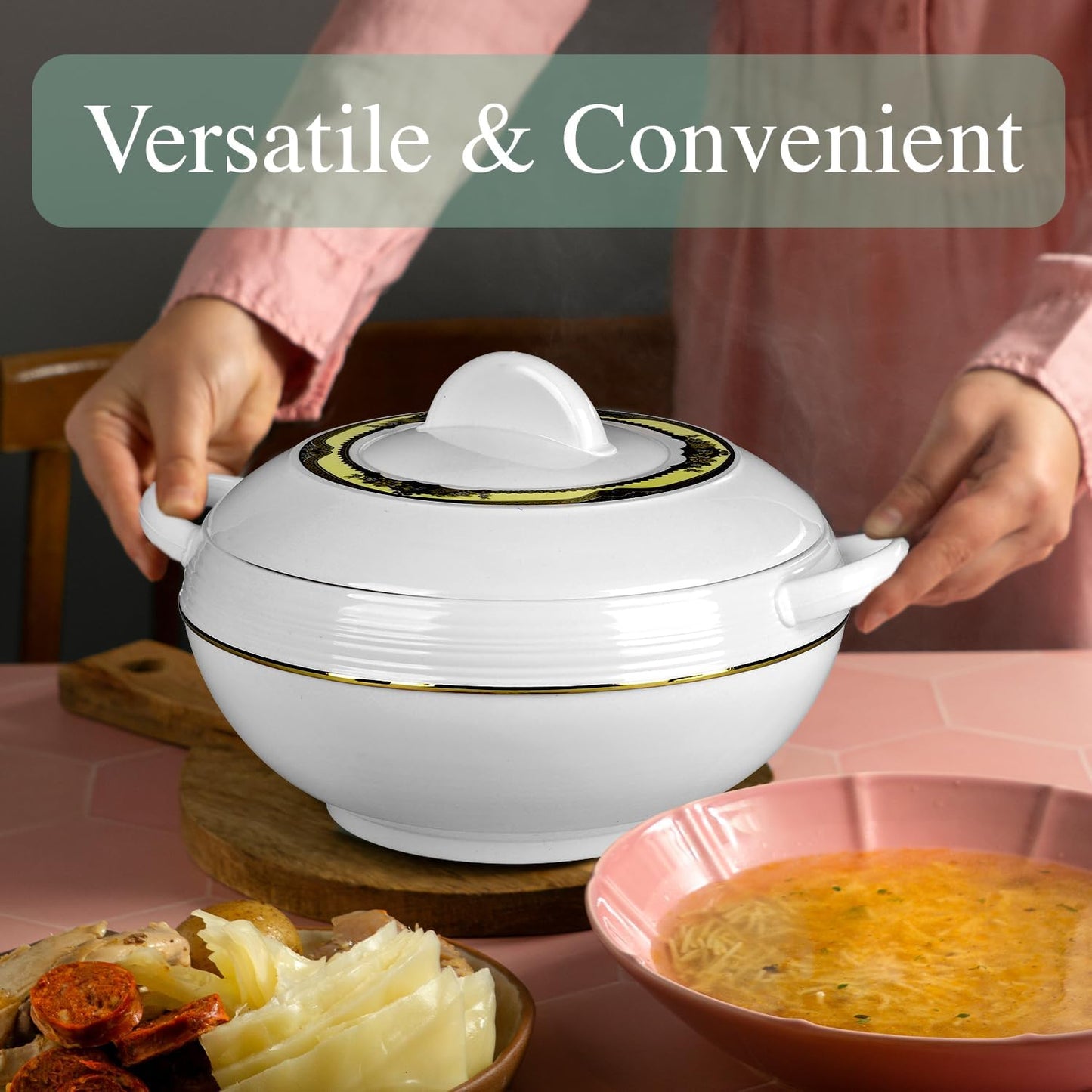 Ambiente Food Warmer Hot Pot Set Of Insulated Casseroles 1.2 1.6 And 2.5 Litre (White)