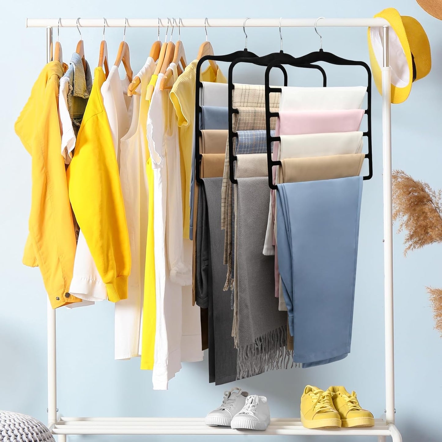 Skiennix Velvet Pants Hangers - Space-Saving Closet Organizers | 3-Pack for Dorm Rooms & College Students