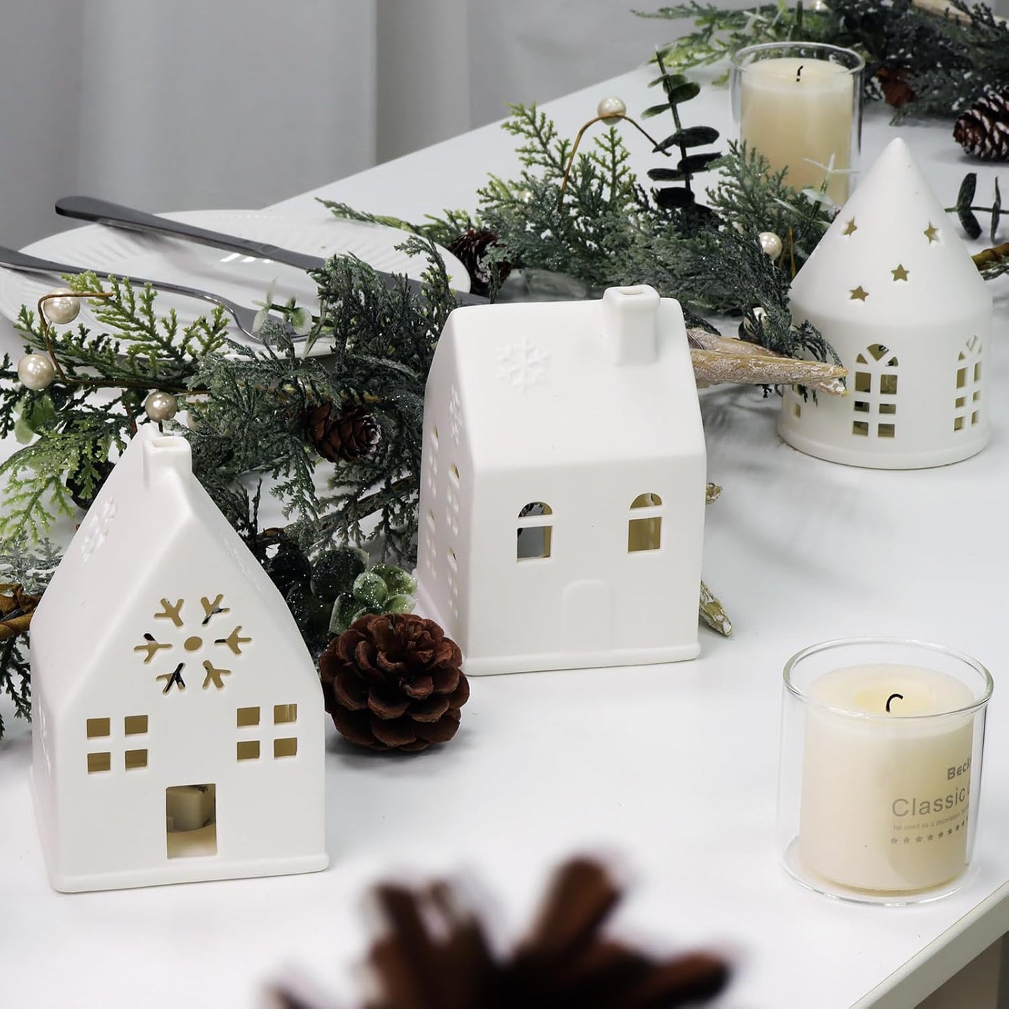Regine Switzerland Christmas Village Set - 3-Piece White Rustic Decor for Home Display & Tabletop