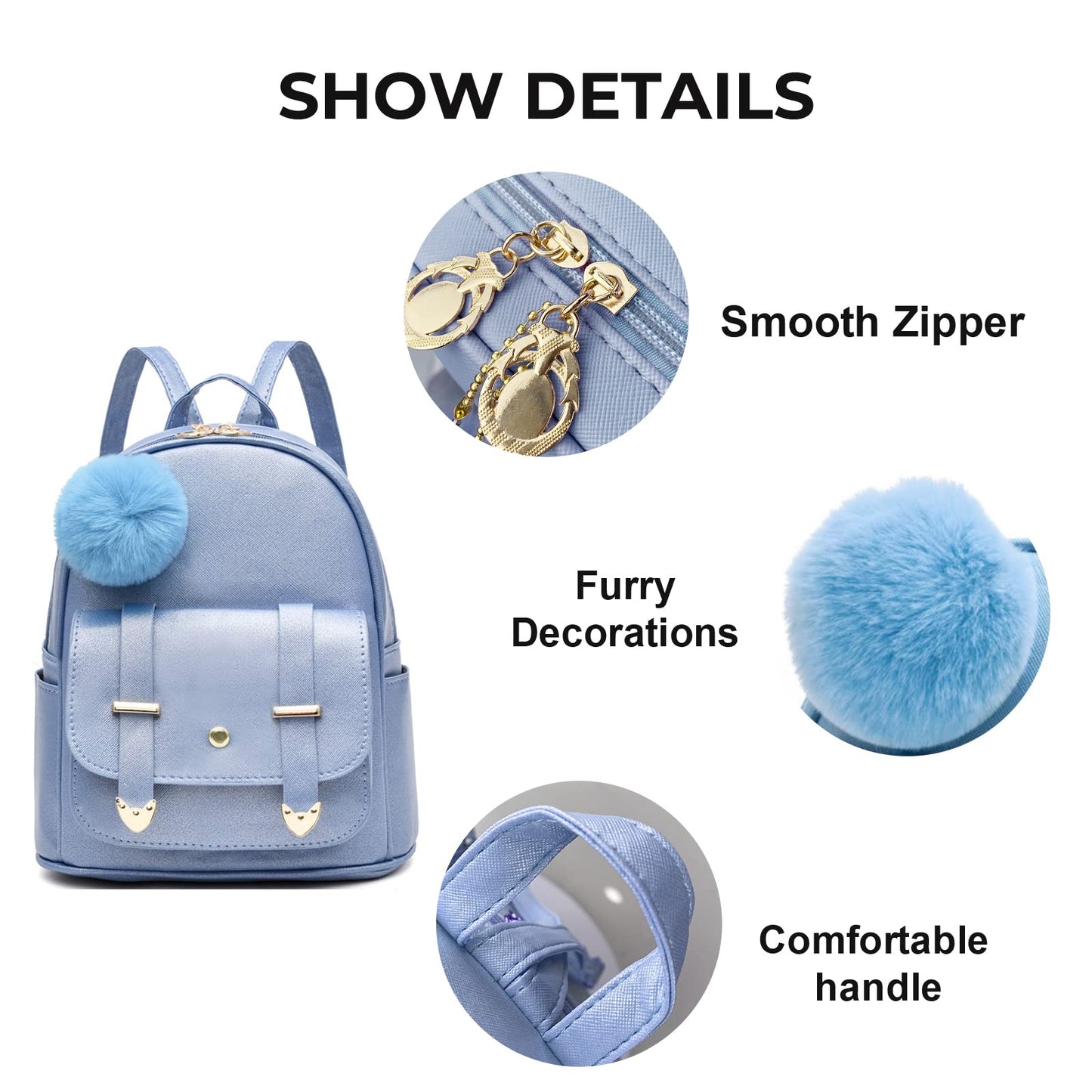 Girls Cute Mini Backpack Purse Fashion School Bags PU Leather Casual Backpack for Teens Women (Bright Blue)
