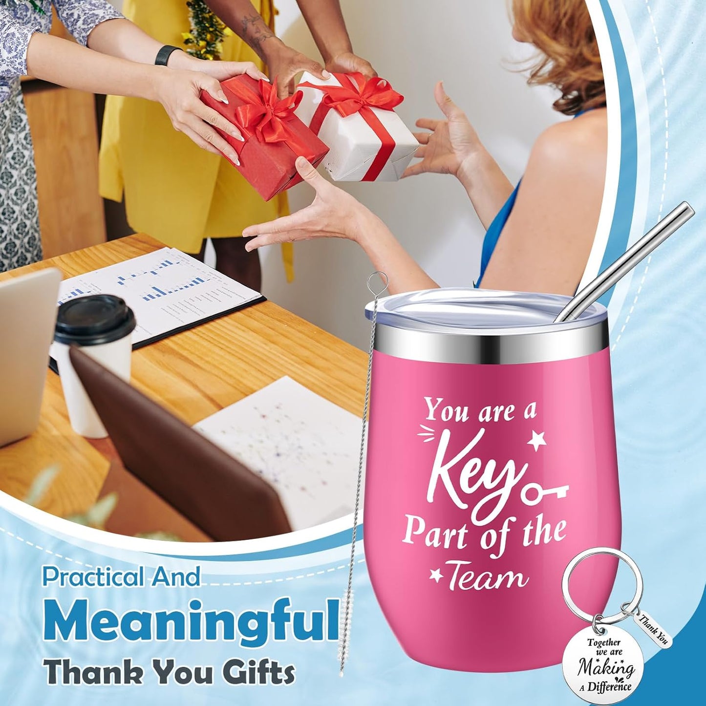 Dandat Employee Appreciation Gifts Team Thank You Gifts for Coworkers Stainless Steel Travel Tumbler with Straw and Keychain Inspirational Tumbler for Teacher Women Men(Multi Colors,12 Pack)