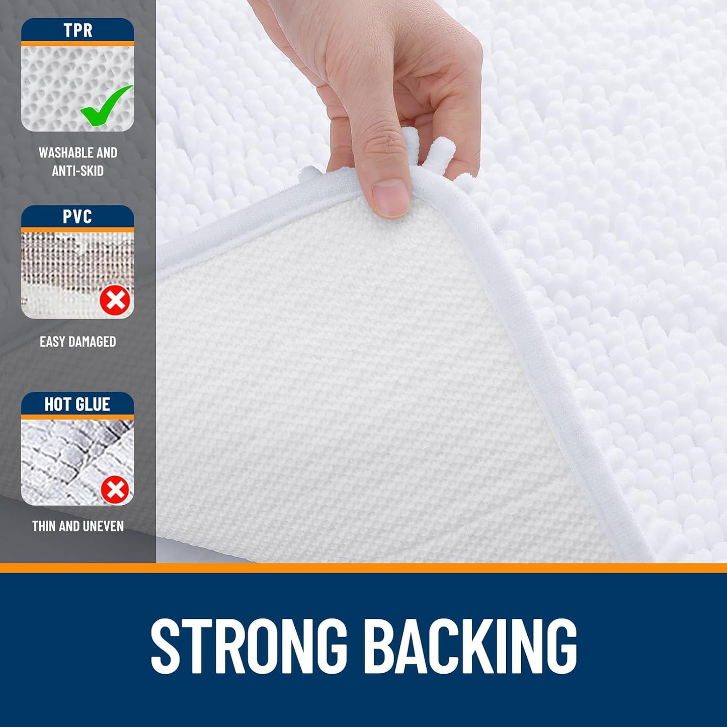 OLANLY Bathroom Runner Rugs - Extra Soft Chenille Bath Mats | 59x20, Quick Dry & Machine Washable, White