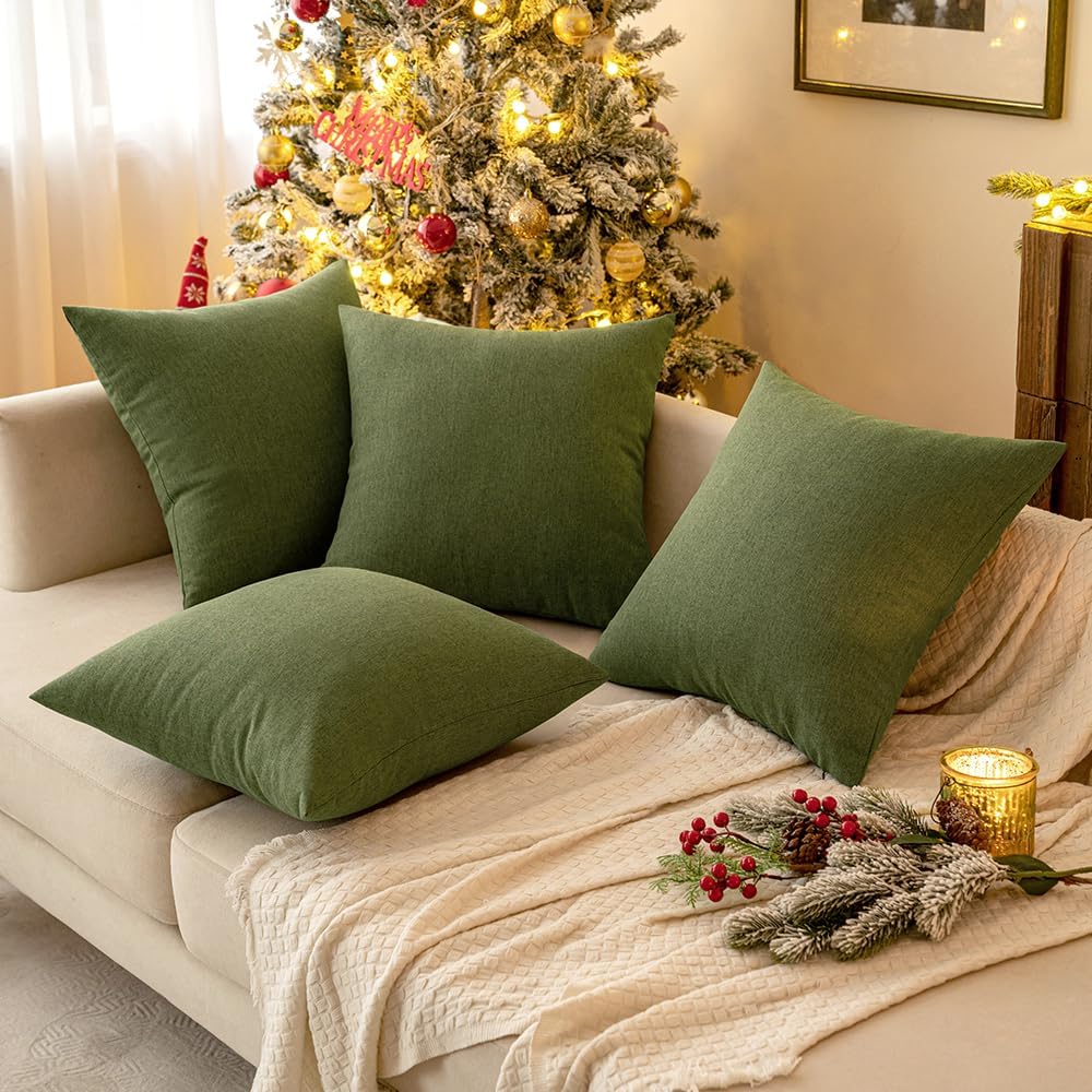 MIULEE Decorative Outdoor Throw Pillow Covers - Waterproof Faux Linen Cushion Cases | 12x12 Inch Dark Green (Pack of 2)