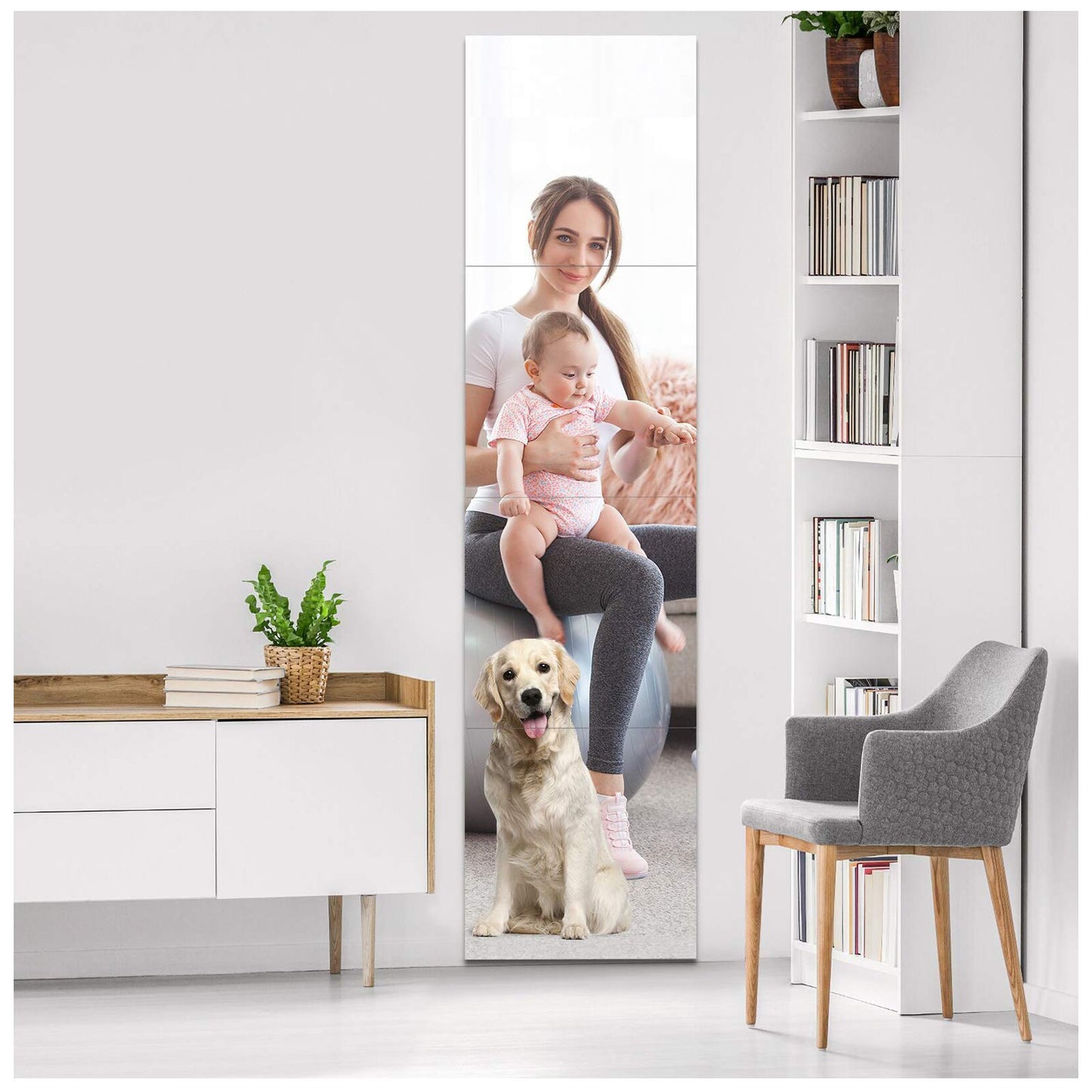 EVENLIVE® Full Length Mirror Tiles, 14''X 12'' 4 Pack-Self Adhesive Real Glass Frameless Wall Mirrors for Home Decoration
