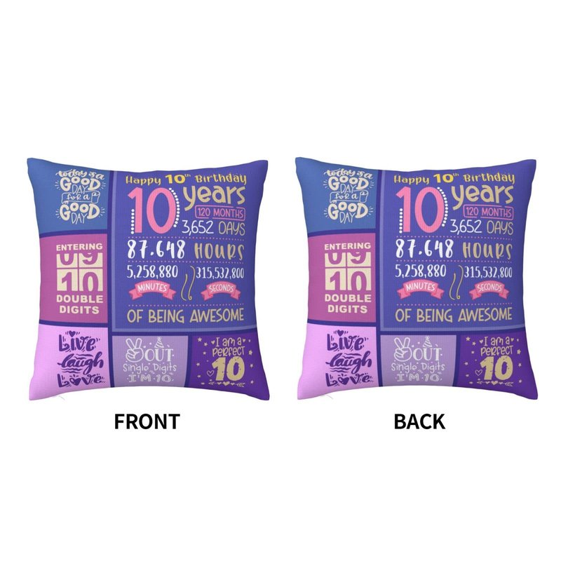 Skizbcw Gifts for 10 Year Old Girl - 10th Birthday Decorations for Girl - 10 Year Old Girls Birthday Gifts Ideas - Gift for Ten Years Old Girls - 10th Birthday Gift Throw Pillow Covers 18 x 18 inch