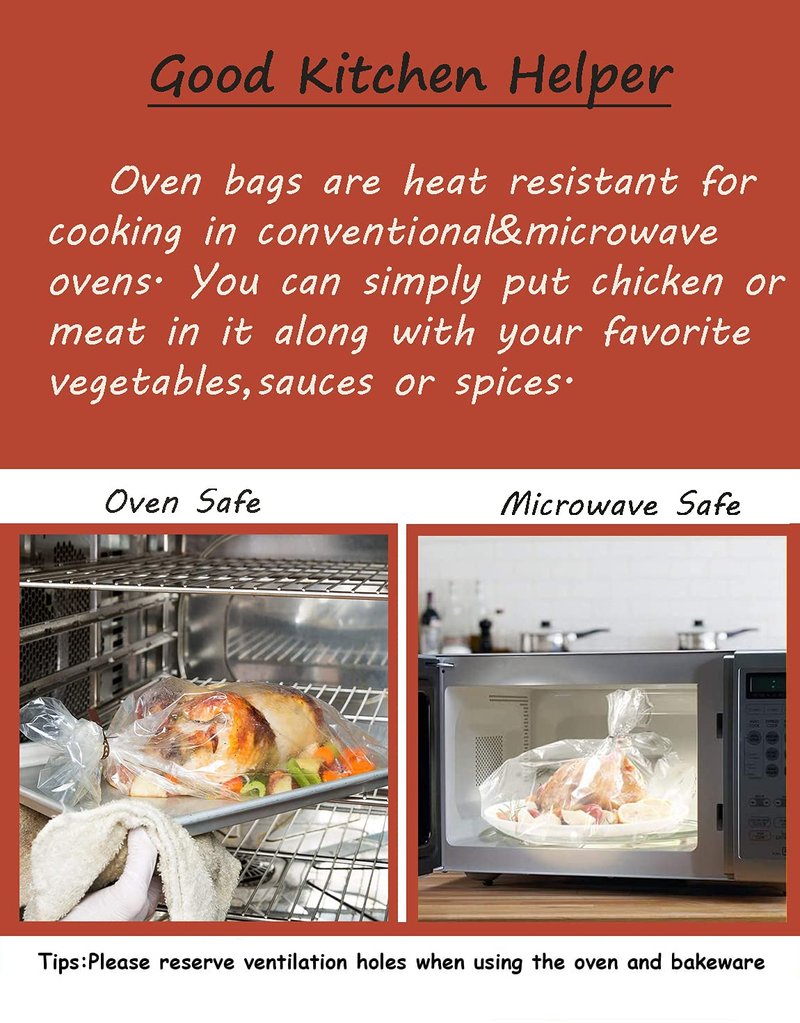 THEAKO 15Count Cooking Roasting Bags Suitable Size (12 x 15 Inch) Oven for Chicken Meat Fish and Vegetable