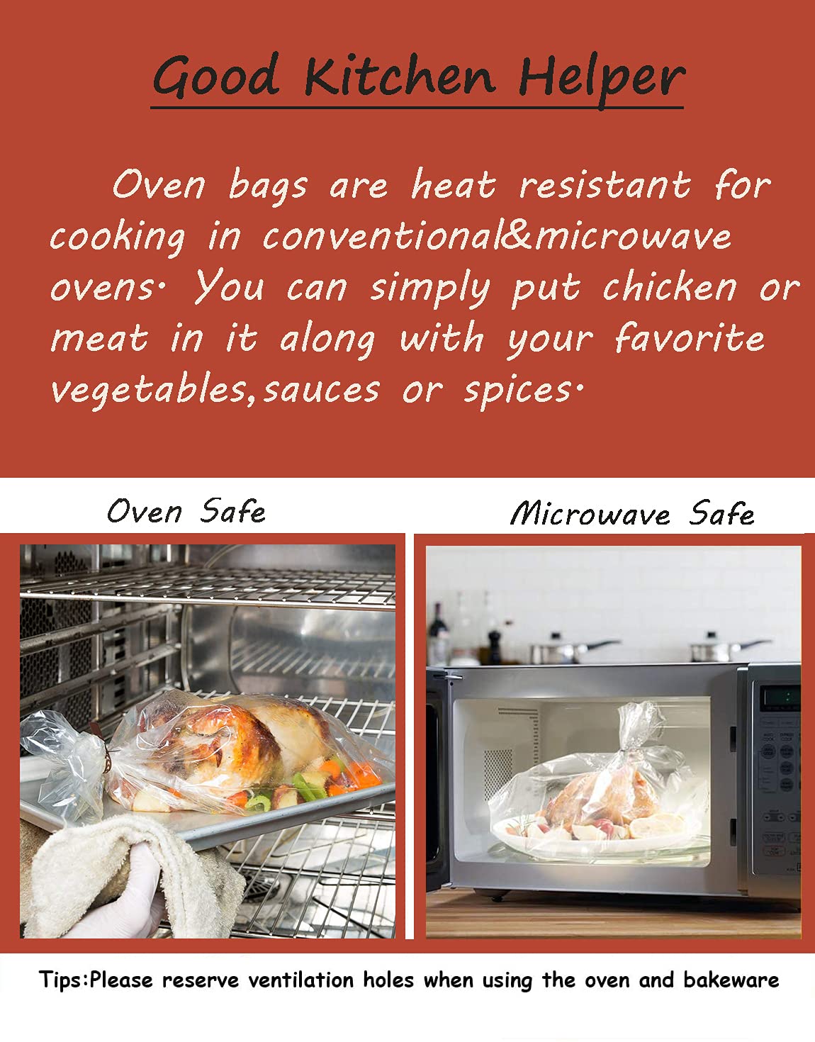 30×Oven Roasting Bags for Oven with Ties for Roasting Chicken, Meat & Fish Multi Purpose Food Safe Oven Bags for Baking Steaming Roasting Grilling Meal Prep (30, Medium)