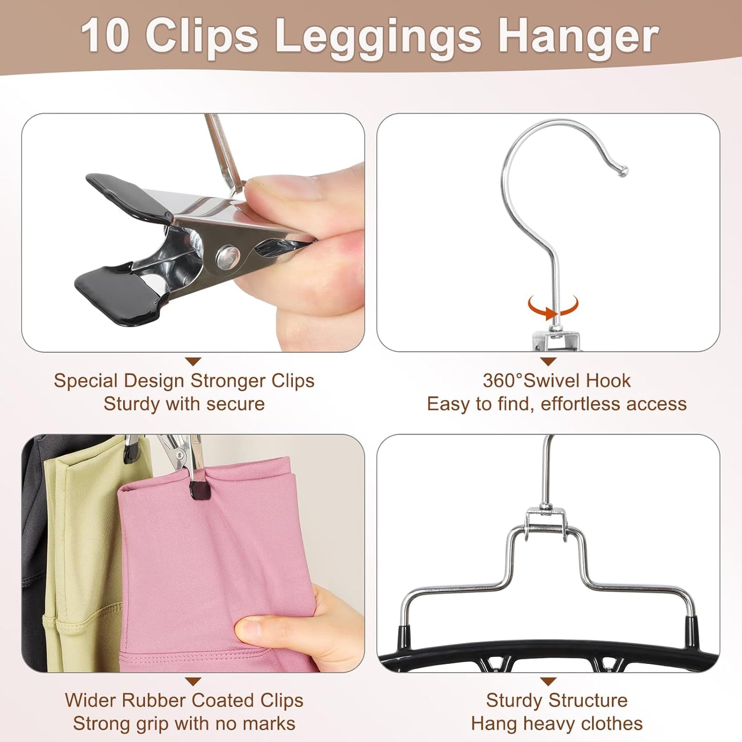 TOPIA HANGER 4-Pack Gym Clothes Organizer - Space-Saving Tank Top & Leggings Hangers | Black