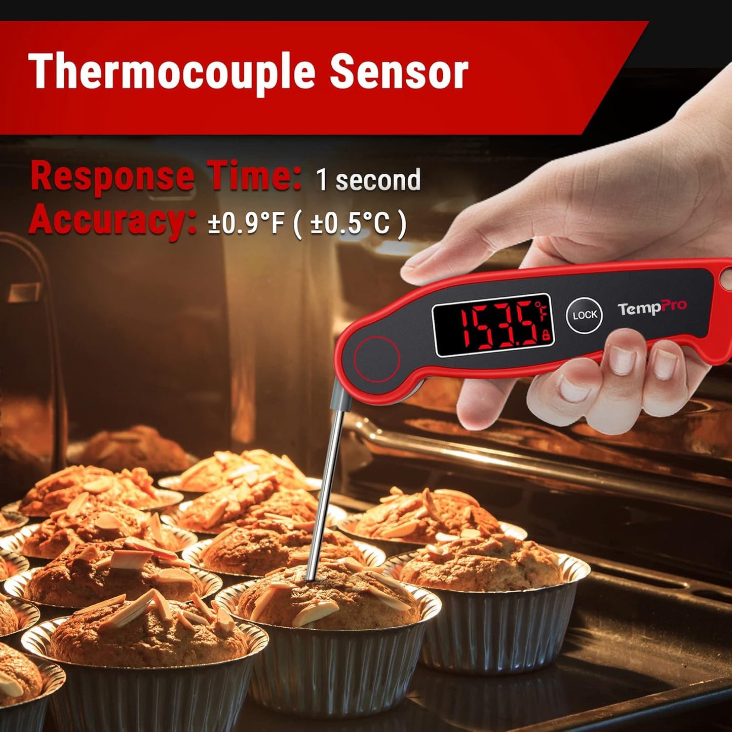 TempPro TP19 Waterproof Digital Meat Thermometer for Grilling with Ambidextrous Backlit & Thermocouple Instant Read Kitchen Cooking Food Thermometer for Candy Oil BBQ Smoker (Previously ThermoPro)