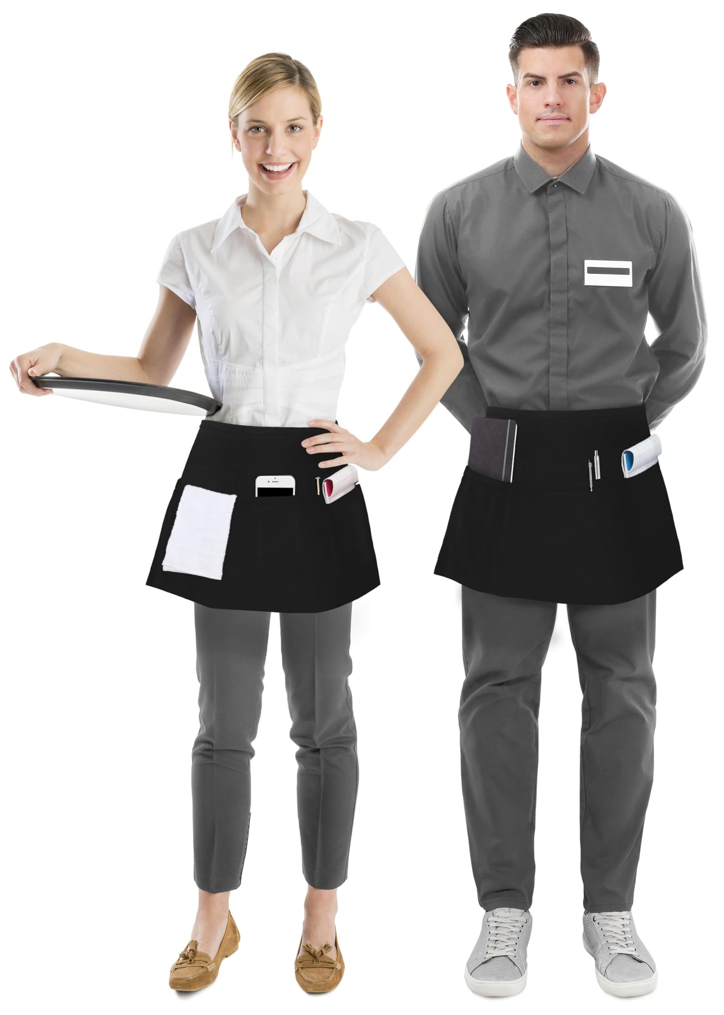 Utopia Wear 2 Pack Server Apron with 3 Pockets, Waist Apron for Waiter Waitress, 12 Inches, Black